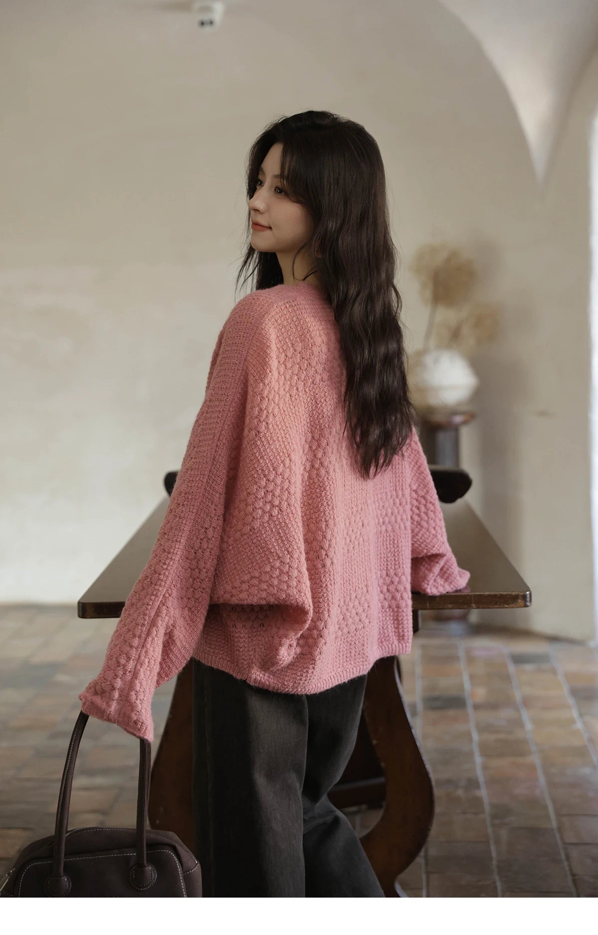 MISHOW Women's Pink Knit Two-Piece Set 2025 Autumn Sweet Long Sleeves Cardigan with Vest Casual Women's Clothes Set MXE44T0737