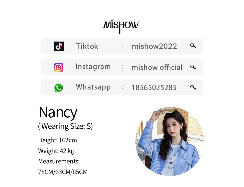 MISHOW Blue Striped Shirt for Women 2025 Spring Versatile Office Lady Tops Pocket Turn-down Collar Long-Sleeve Shirts MXE11C0399