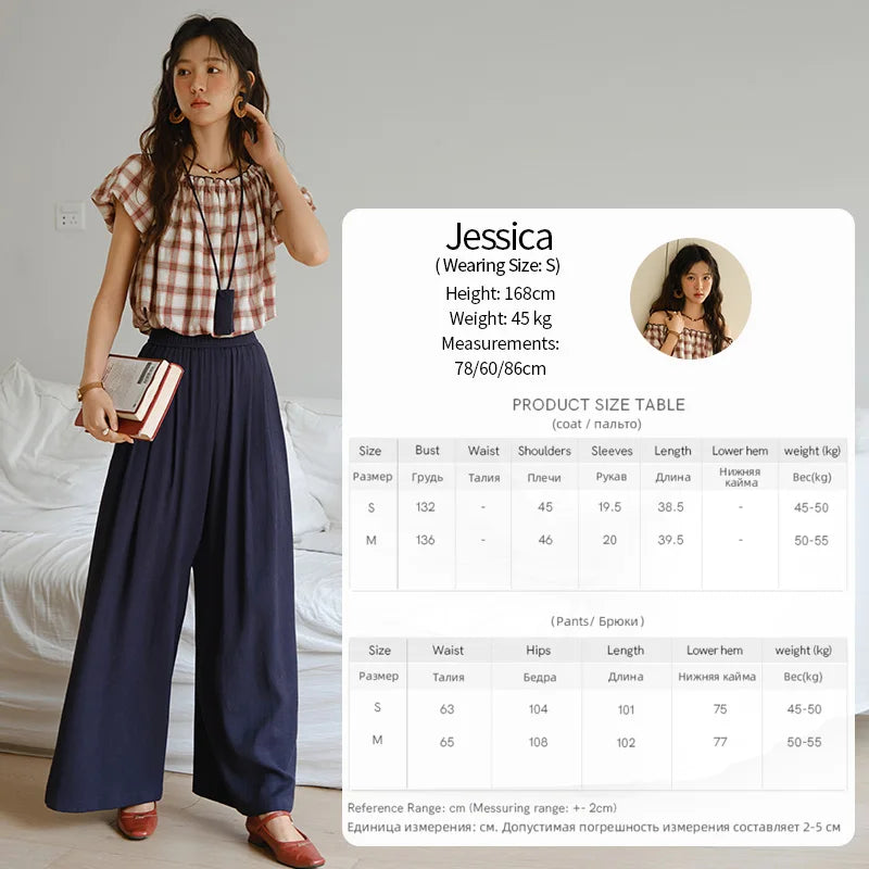 MISHOW Two Piece Set for Women Retro Red Grid Puff Sleeve Top+Casual Elastic Waist Wide Leg Pants Set 2025 Summer New MXE37T0649