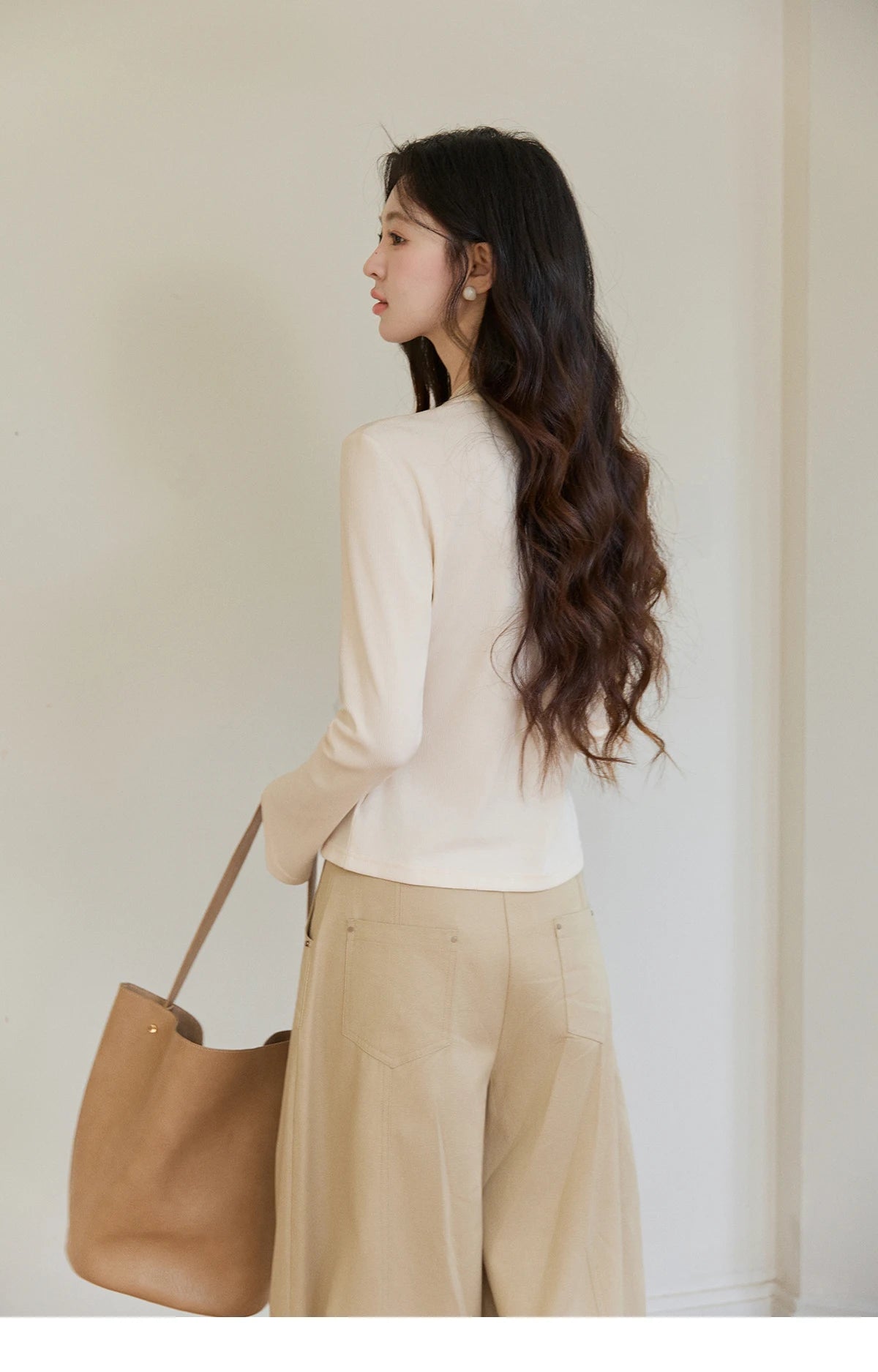 MISHOW Women's V-neck Splicing Lace Ribbon Long Sleeve Tops Spring Ruffled Asymmetrical Hem Flare Sleeve Knitwear MXF108Z1016