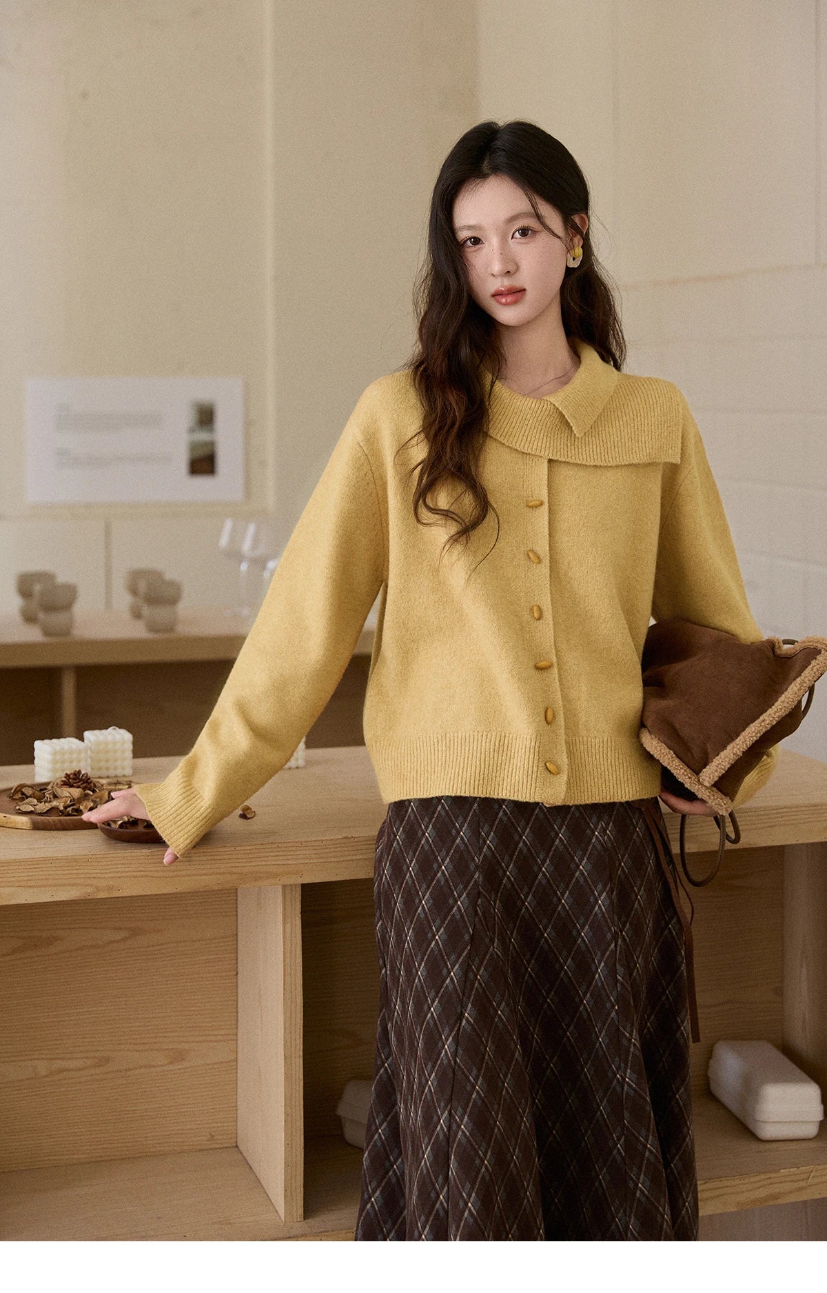 MISHOW Women's Mustard Yellow Knit Cardigan 2026 Spring Asymmetric Collar Dropped Sleeves Tops Casual Loose Sweater MXE93Z2936