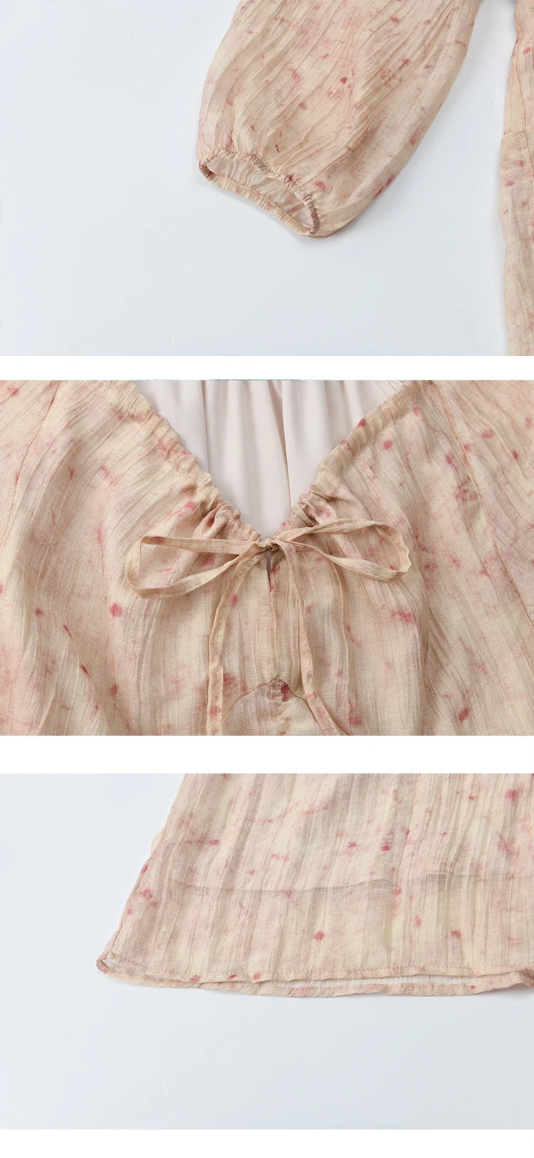 MISHOW Korean Women's Floral Pink Dress Autumn Convertible V Neck Off Shoulder Bubble Sleeves Elastic Waist Dresses MXE41L2479