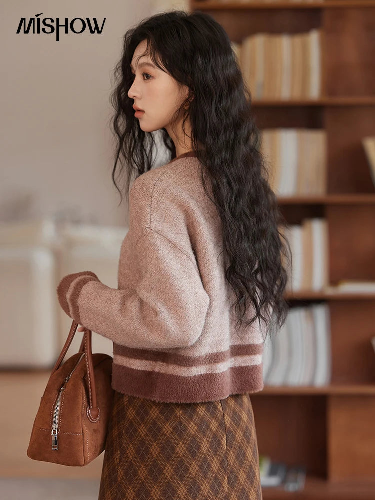 MISHOW Faux Sable Sweater Women 2024 Autumn Winter Sweet Gentle Loose Basic Soft Cartoon O-Neck Long Sleeve Pullovers MXD45Z0860