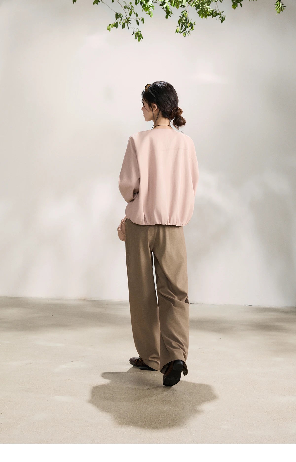 MISHOW Women's Pink Flower Bud Leather Jacket Spring 2026 Crew Neck Single-breasted Coats Casual Loose Cropped Coat MXF108W1001