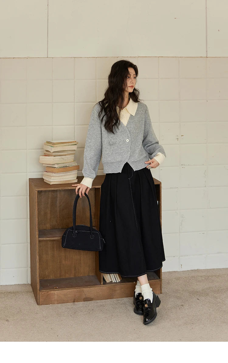 MISHOW Fake Two-piece Sweater Women French Retro Splicing Top 2024 Fall Winter New Korean Design Thin Knitwear MXD46Z0804