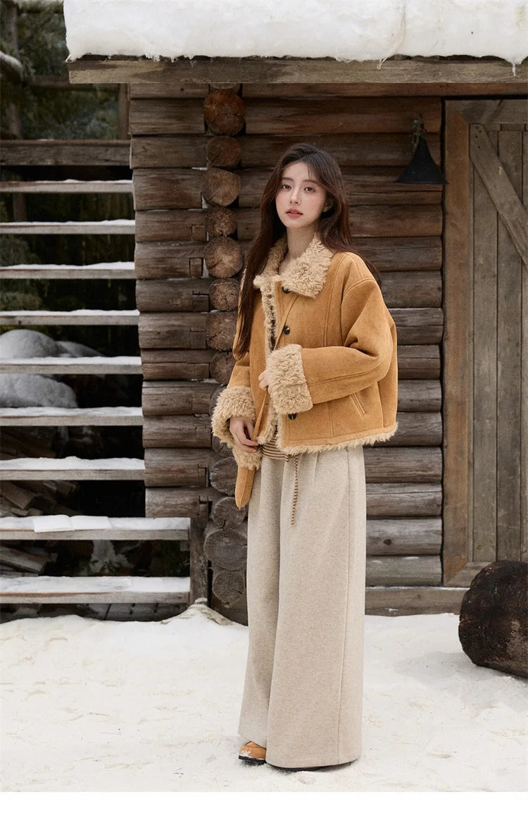 MISHOW  Women's Winter Pants 2025 Retro Trousers with Three-dimensional Pleats Pants Pocket Decoration Wide Leg Pants MXE90K1129