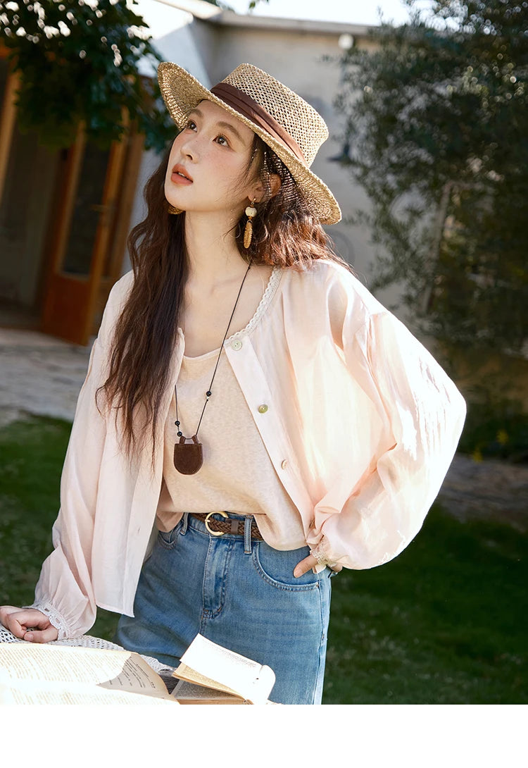 MISHOW Thin Shirt Set for Women 2025 Summer New Ladies Casual Tank Top Sunshade Button Shirt Stacked Two Piece Set MXE39T0689