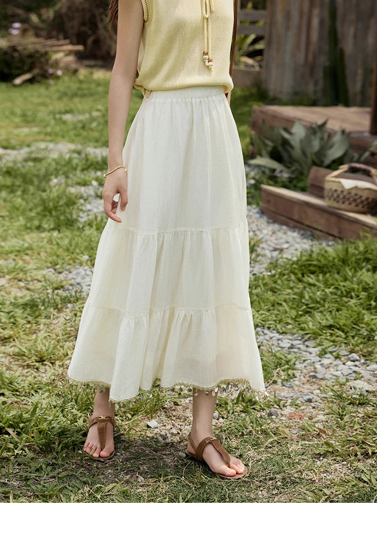 MISHOW Office Lady Summer Skirt Women New 2025 Solid Elastic Waist Shell Webbing A-line Skirts Woman Fashion Slimming MXE33B0708