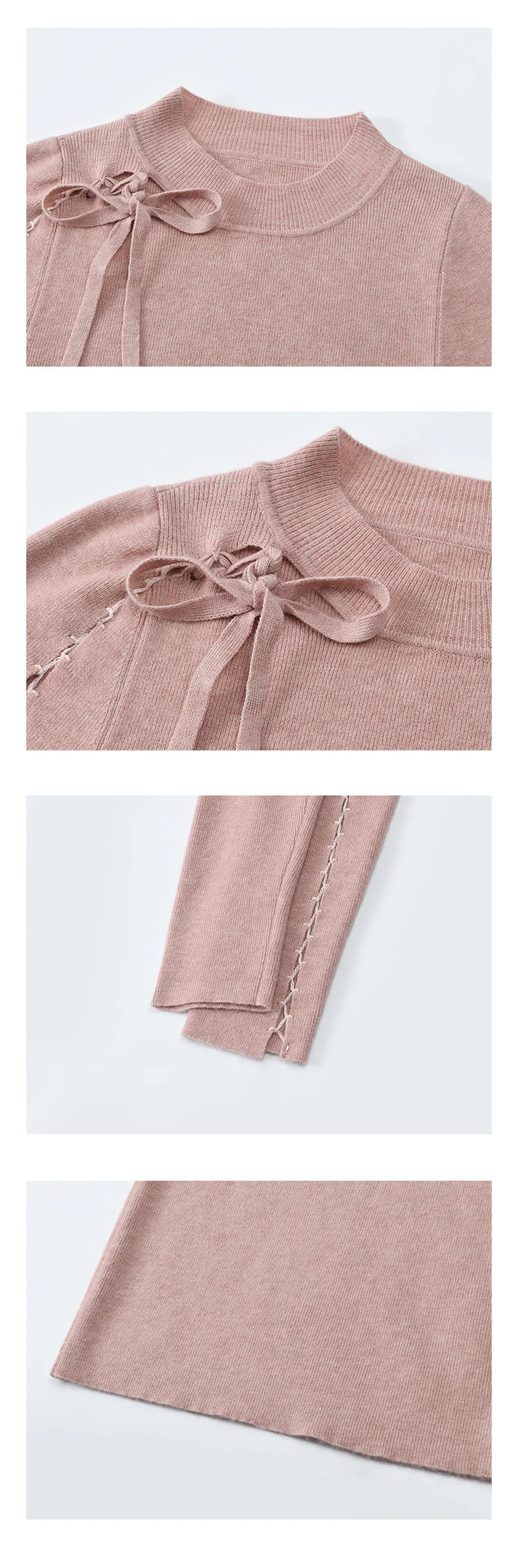 MISHOW Bottom Knit Sweater Women Fashion Hollow Tie Design Bottoming Shirt 2024 Fall New Warm Long-sleeved Slim Tops MXD45Z0766