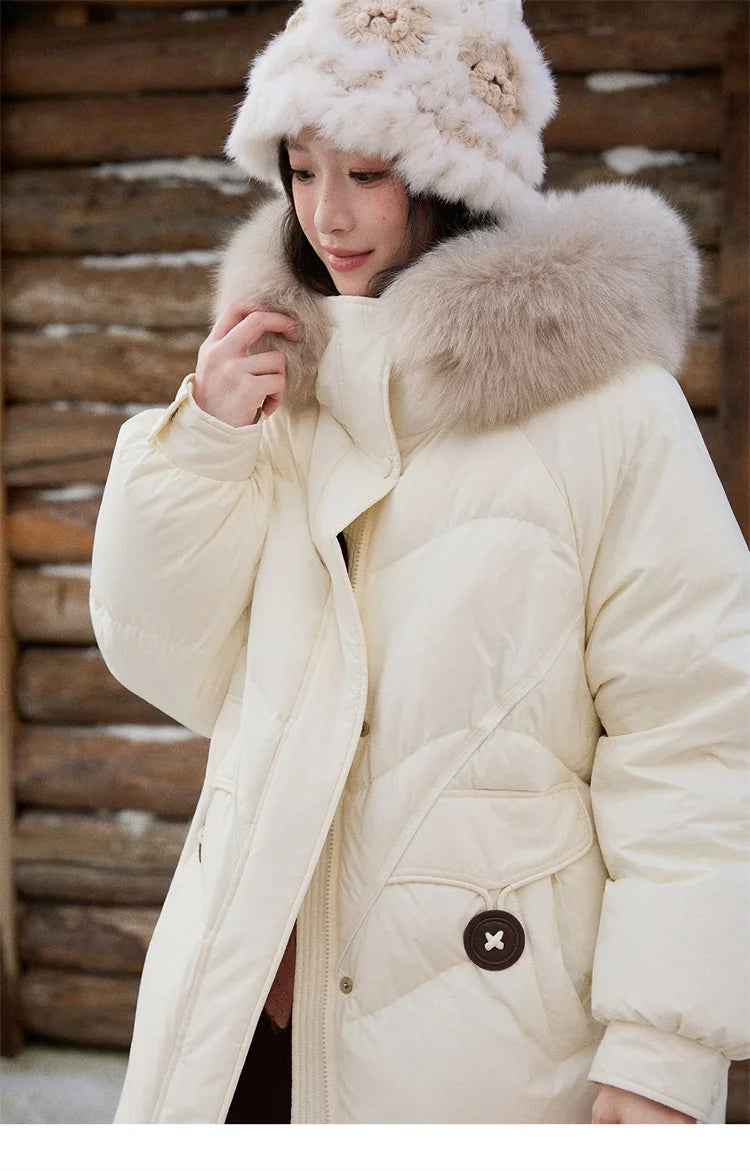 MISHOW Fox Fur Collar Down Jacket for Women 2025 Winter Fashion 90% White Duck Down Thickened Coat Warm Long Coat  MXE51Y0082