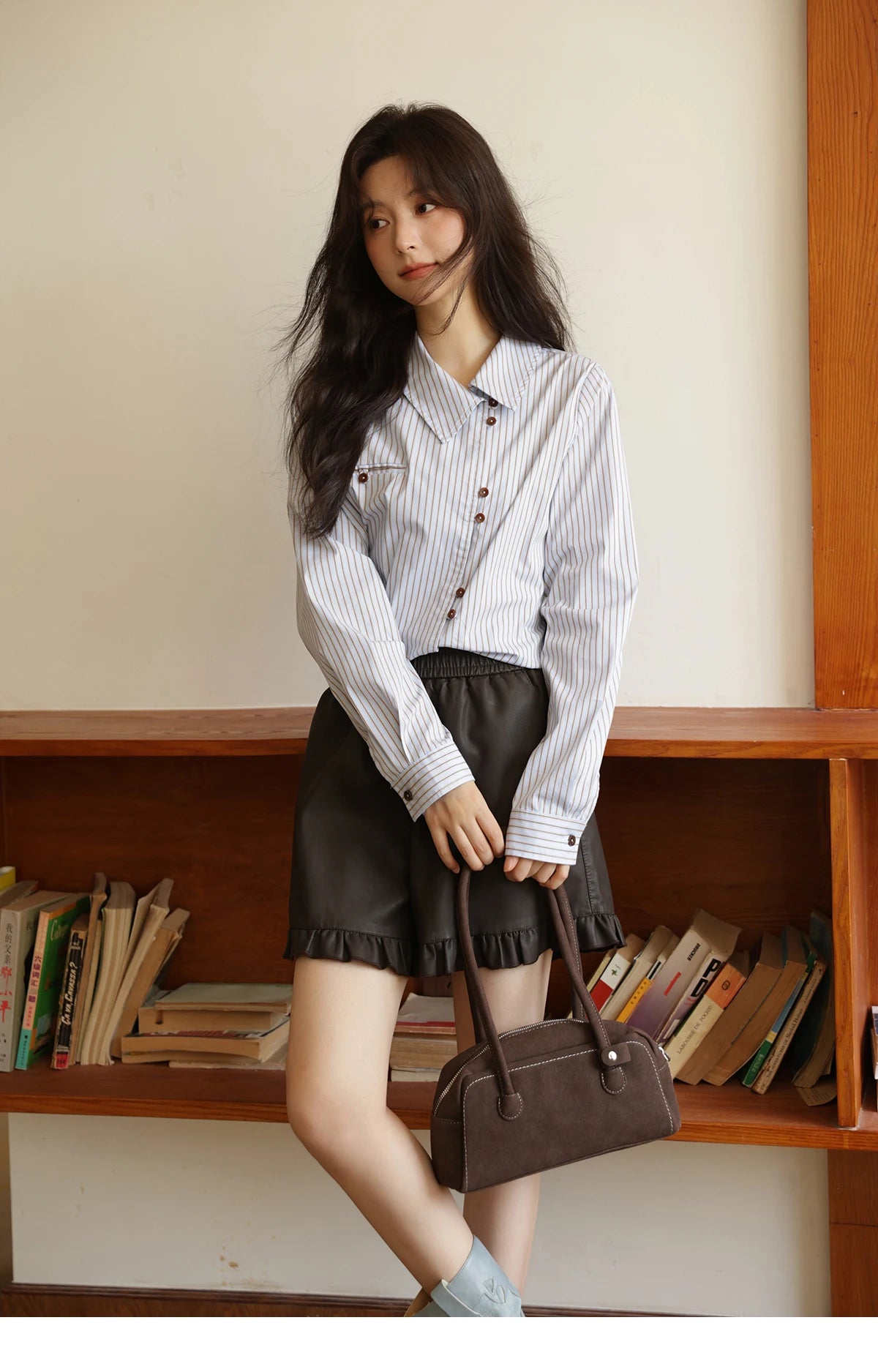 MISHOW Women's Striped Asymmetric Shirt 2025 Autumn New Arrival Vintage Loose Long Sleeve Tops Commuter Woman Clothes MXE42C2375