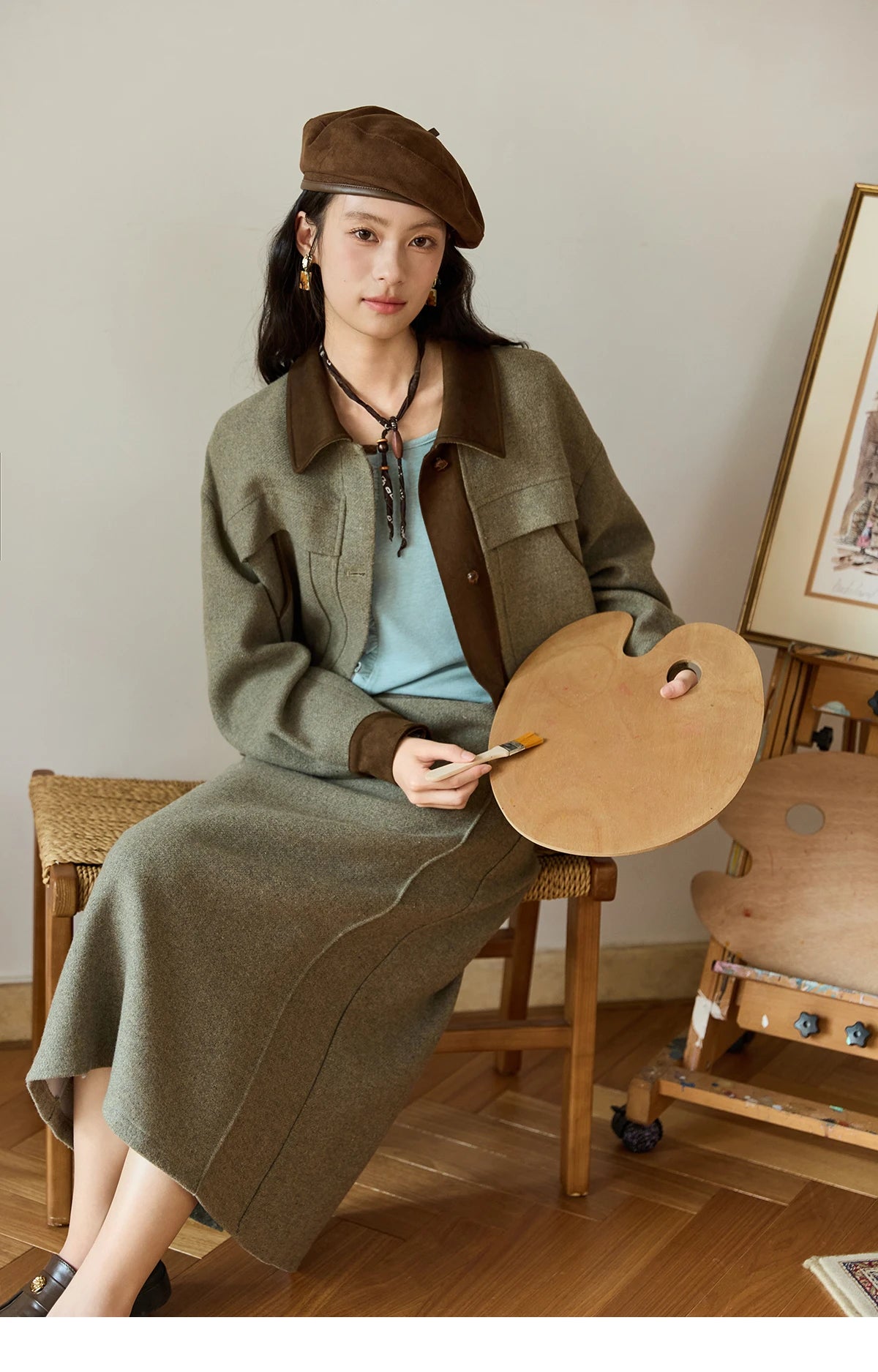 MISHOW Women's Wool A-line Skirt 2025 Autumn Winter Retro Suede Woolen Rear Hem Slit Skirt Versatile Waist Skirts MXE46B2426