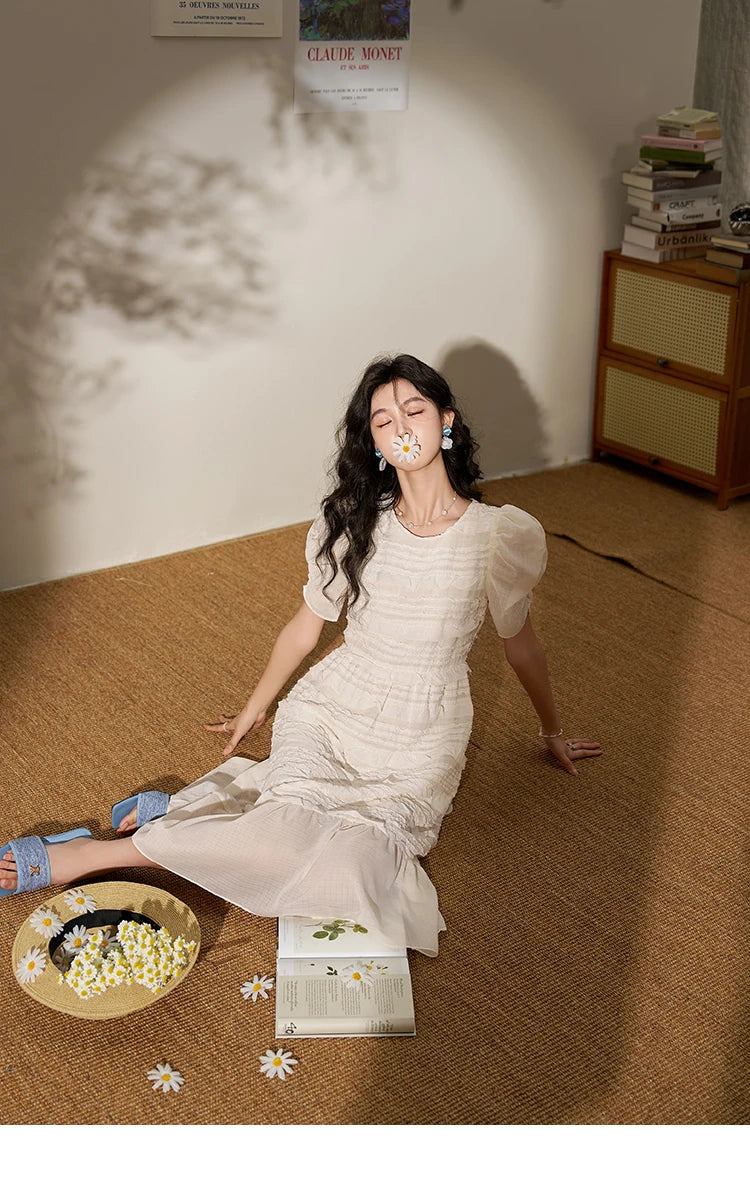 MISHOW Women's French Lace Dress 2024 New Summer New Chiffon Midi Temperament Short Sleeve Woman Dresses Clothing MXD21L1756