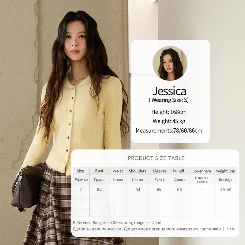 MISHOW Woman Yellow Cardigan 2025 Winter Imitation Mink Fur Knitted Cardigan Turn-down Collar Long Sleeves Soft Top MXE89Z2671