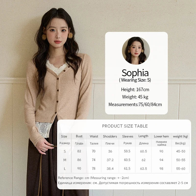 MISHOW Long Sleeve Tops for Woman 2025  Autumn Winter Sweet Gentle V-neck Top with Lace Trim Commute Slim Knit Top  MXE86Z2673