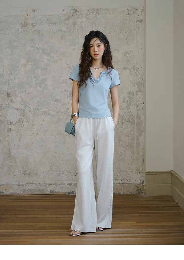 MISHOW Light Grey High Waist Pants Women 2025 Summer Casual Straight Elastic Waist Wide Leg Pants Women's Clothing MXE31K0901