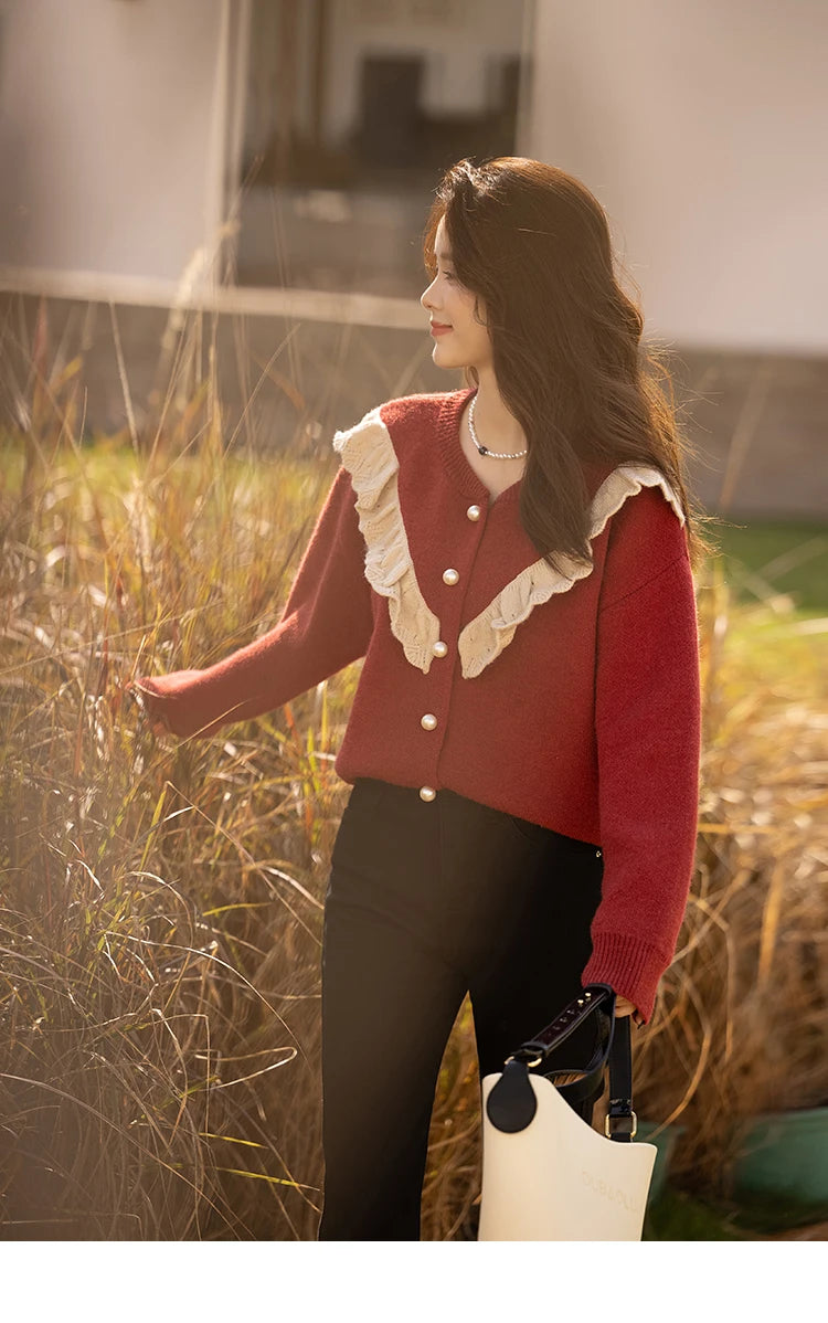 MISHOW Sweater Cardigan for Women Korean Fashion Ruffle Knitwears Autumn Winter Single Breasted Knitted Tops Jumpers MXB46Z1111