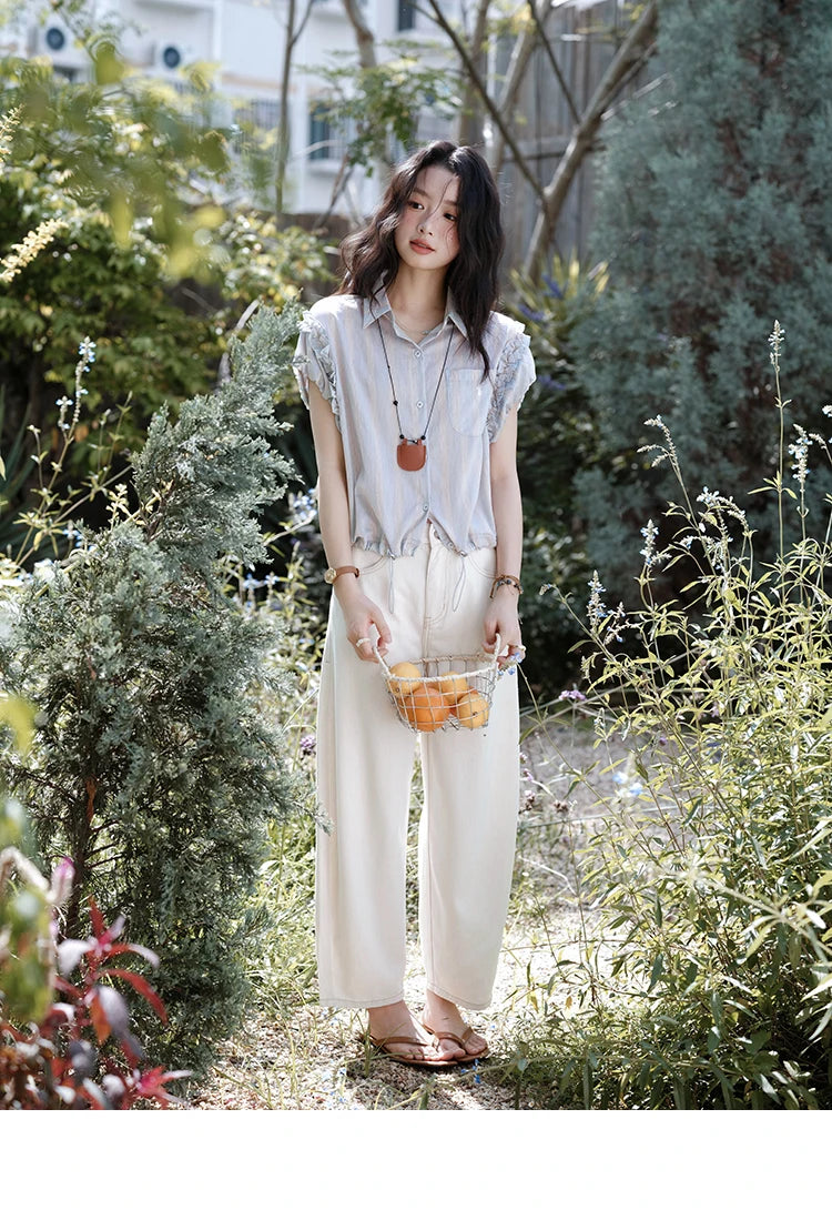 MISHOW Women's Short Sleeve Shirt 2025 Summer Ladies Turn-down Collar Button Shirt Casual Striped Top Female Clothing MXE38C2347