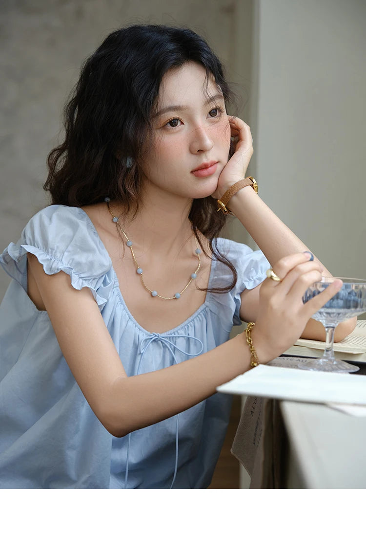 MISHOW 100% Cotton Blouse for Women 2025 Summer New Fashion Puff Sleeve Casual Commute Lace Up Top Ladies Clothing MXE37X1893