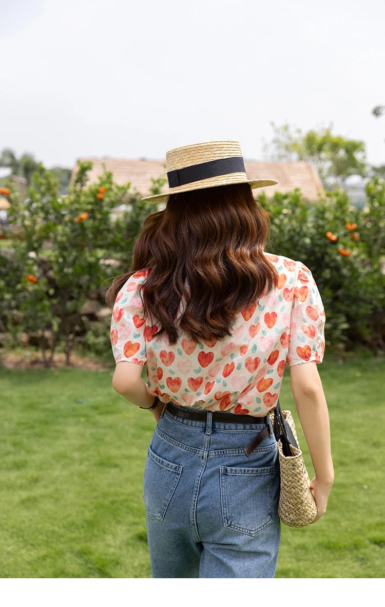 MISHOW Korean Floral Blouse Polo-Neck Puff Sleeve MXB27C0450