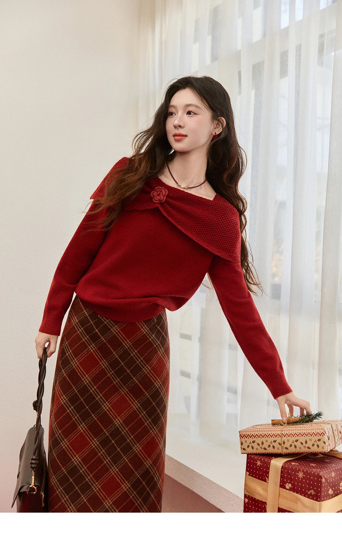MISHOW New Year Christmas Women's Red Sweater 2025 Autumn Winter Soft Elegant Sweaters 3D Flower Alpaca Knitted Tops MXE94Z2889