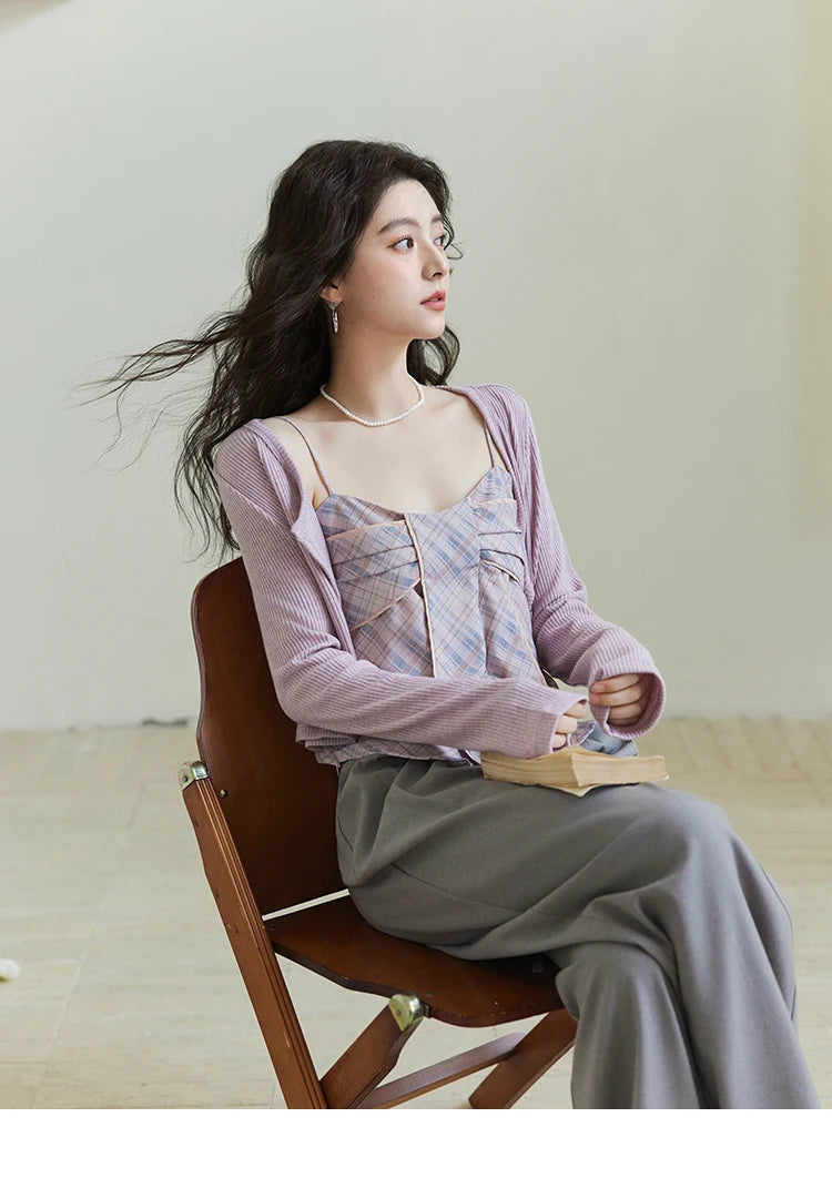 MISHOW Women's Plaid Camisole 2025 Spring Contrasting Retro Bowknot V-neck Waist Slim Top Back Elasticity Sweet Tanks MXE11D0046