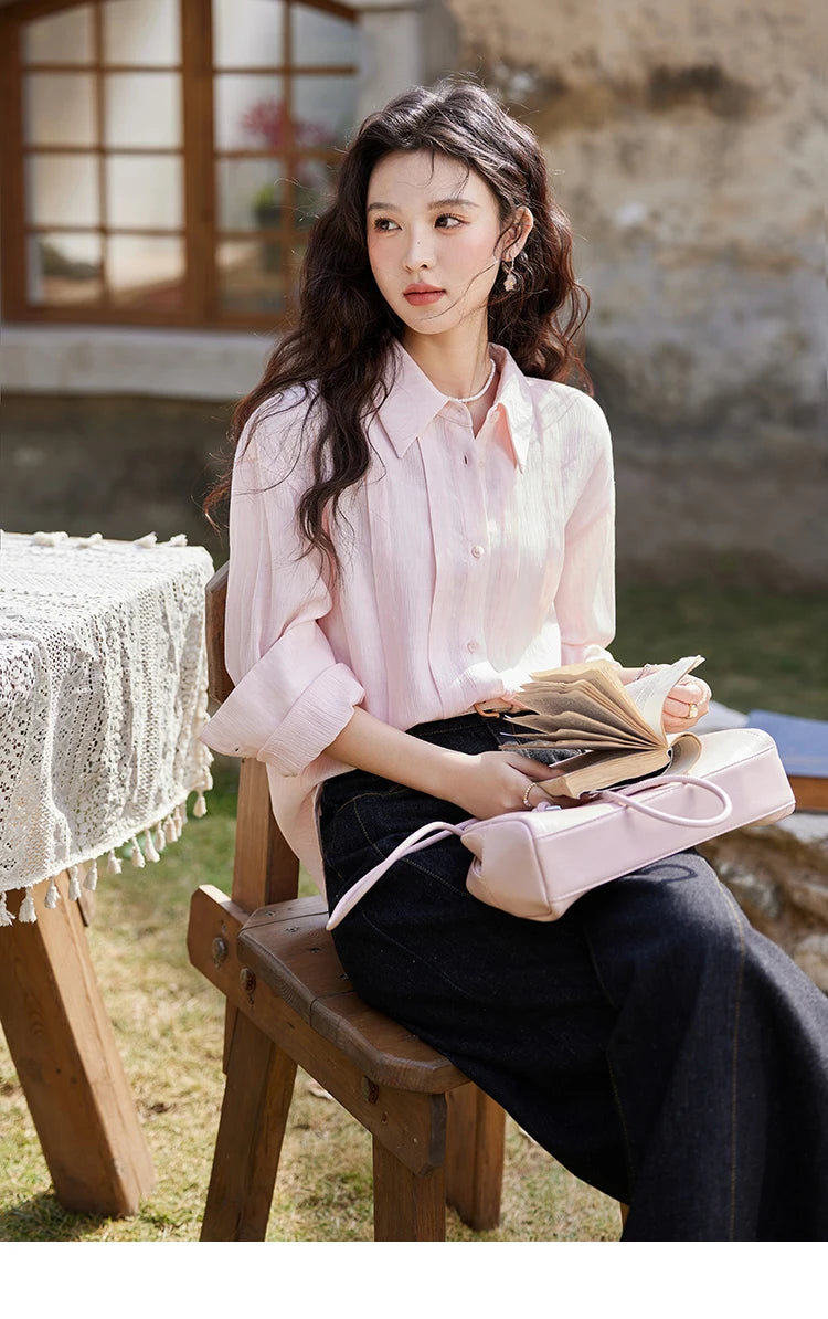 MISHOW Solid Loose Fit Shirt Dropped Shoulder Turn-Down Collar MXE13C0405