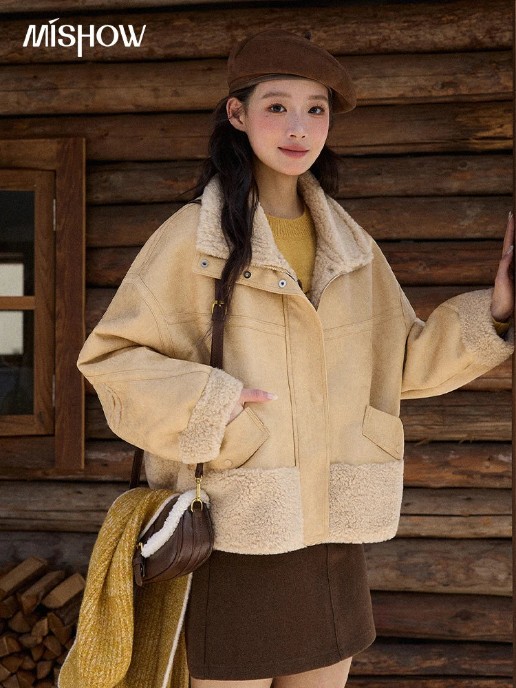 MISHOW Woman Short Jacket 2025 Fashion Yellow Stand Collar Zipper Jacket Luxury Loose Windproof Long-sleeved Coats MXE90W0996