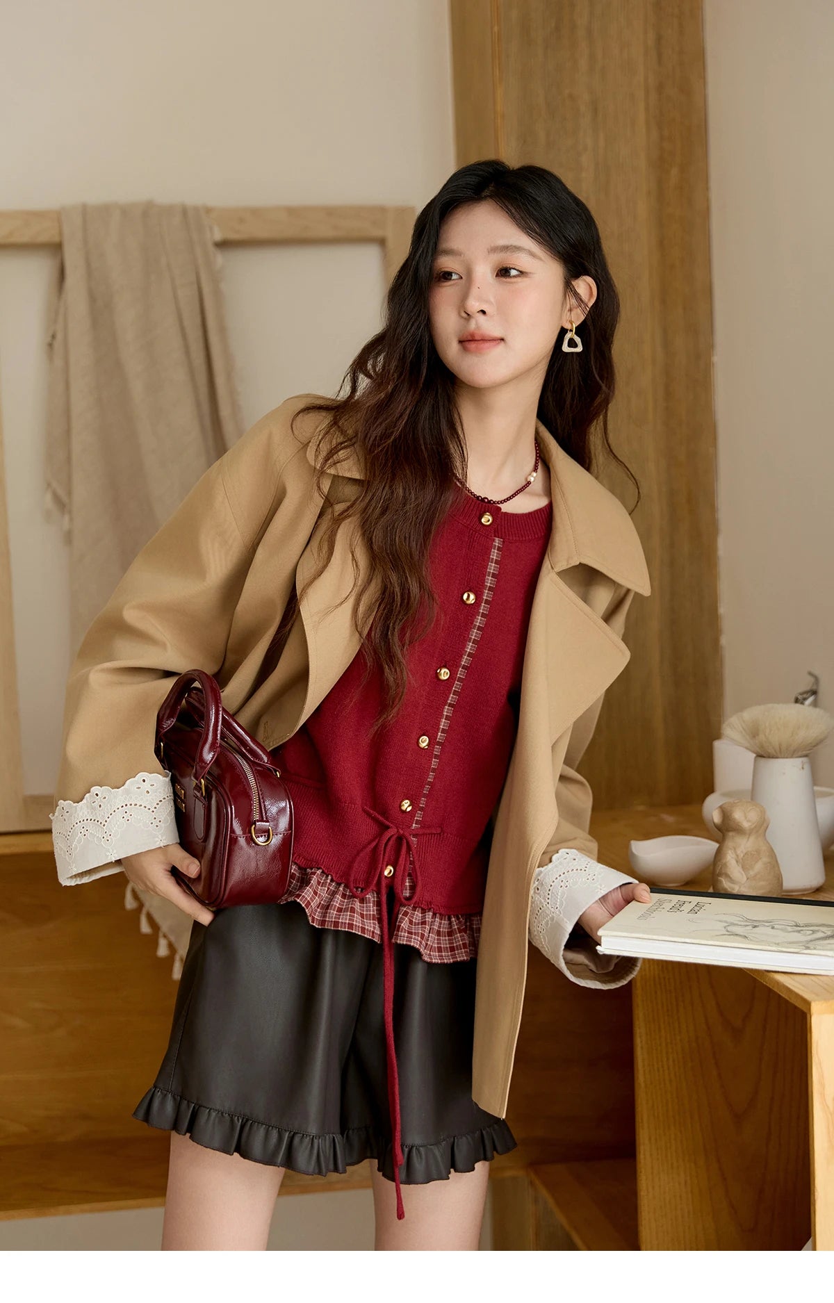 MISHOW Christmas Women's Cardigan 2025 Red Fake Two-Piece Plaid Patchwork Knit Top O-Neck Single-Breasted Outerwear MXE45Z2483