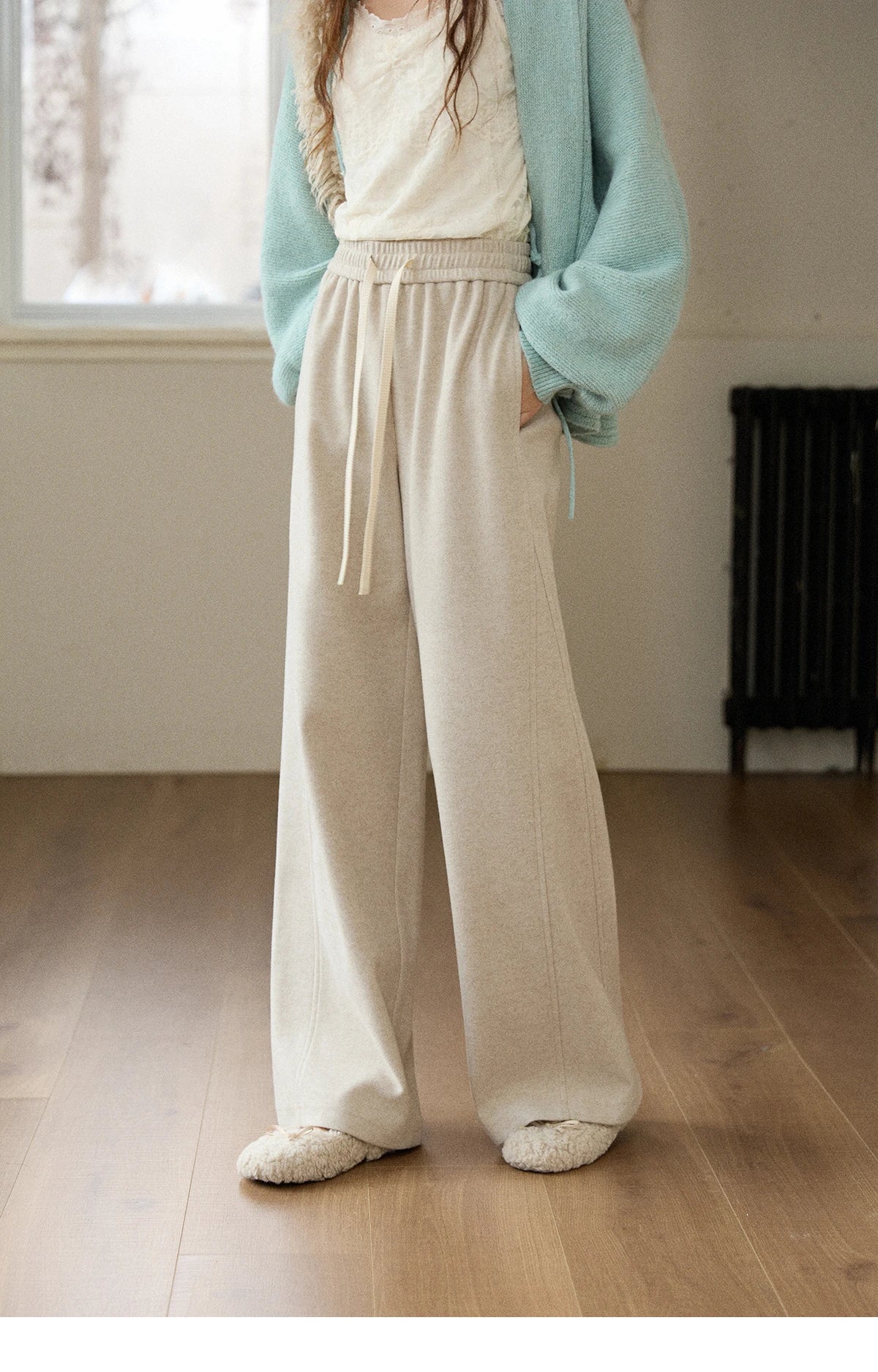 MISHOW Wide-leg Pants for Women 2025 Autumn Winter High Waist Straight Lace-up Loose Pants Retro Casual Slim Pants MXE89K1100