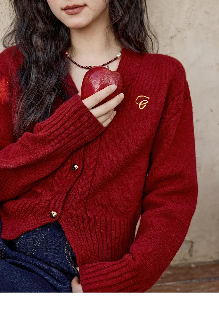 MISHOW Elegant V-neck Sweater Women's Long-sleeved Knitted Jacket 2025 Fall Winter New Korean Vintage Short Cardigan MXD48Z0848