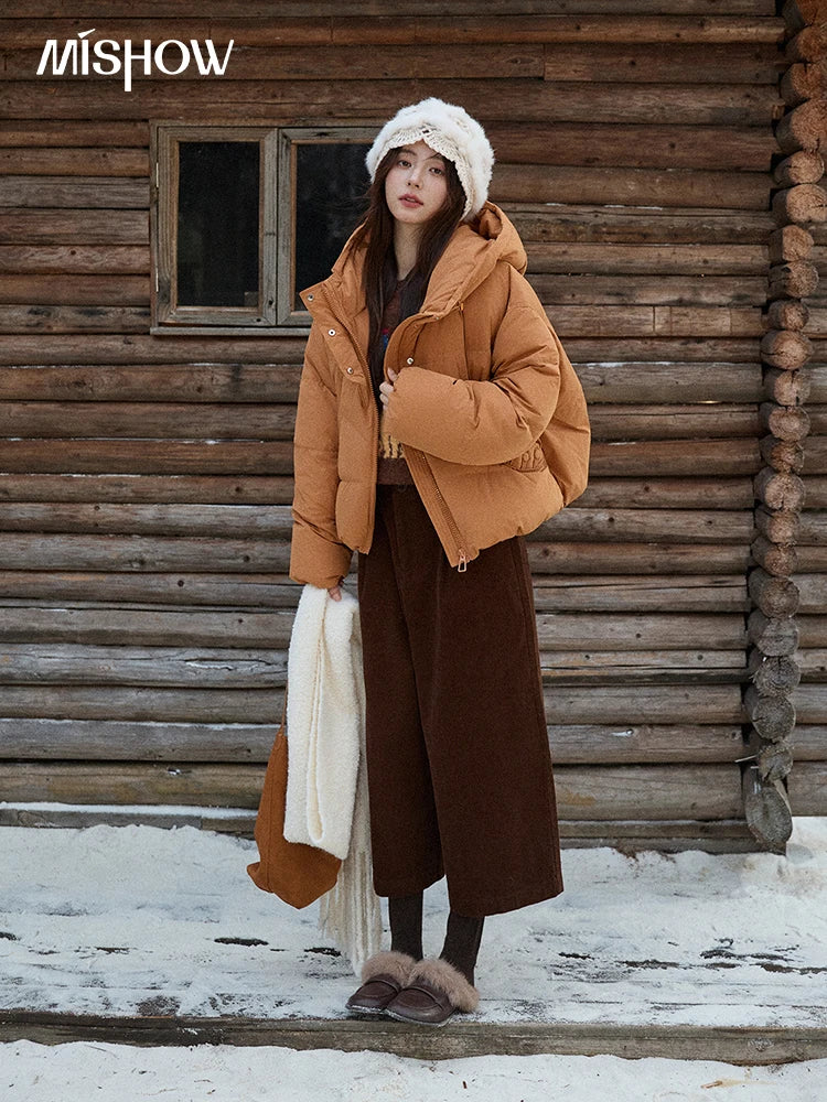 MISHOW Women's Short Coat with 90% White Duck Down Filling Windproof Down-proof Hooded Jacket Lightweight Warm Coat MXE51Y0080