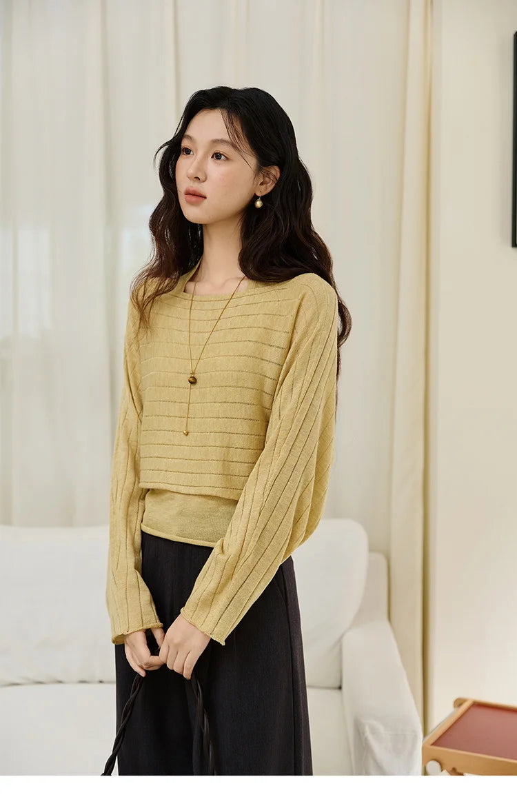 MISHOW Striped Short Hanging Neck Top Two-piece Set 2025 Autumn Wool Blend Knitted Sweater Casual Fashion Top Sets MXE46T1399