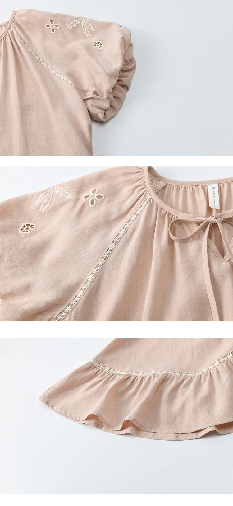 MISHOW French Summer Blouse Women 2025 Short Puff Sleeve Round Neck Solid Hollow Embroidery Shirts Woman Holiday Thin MXE31X1747