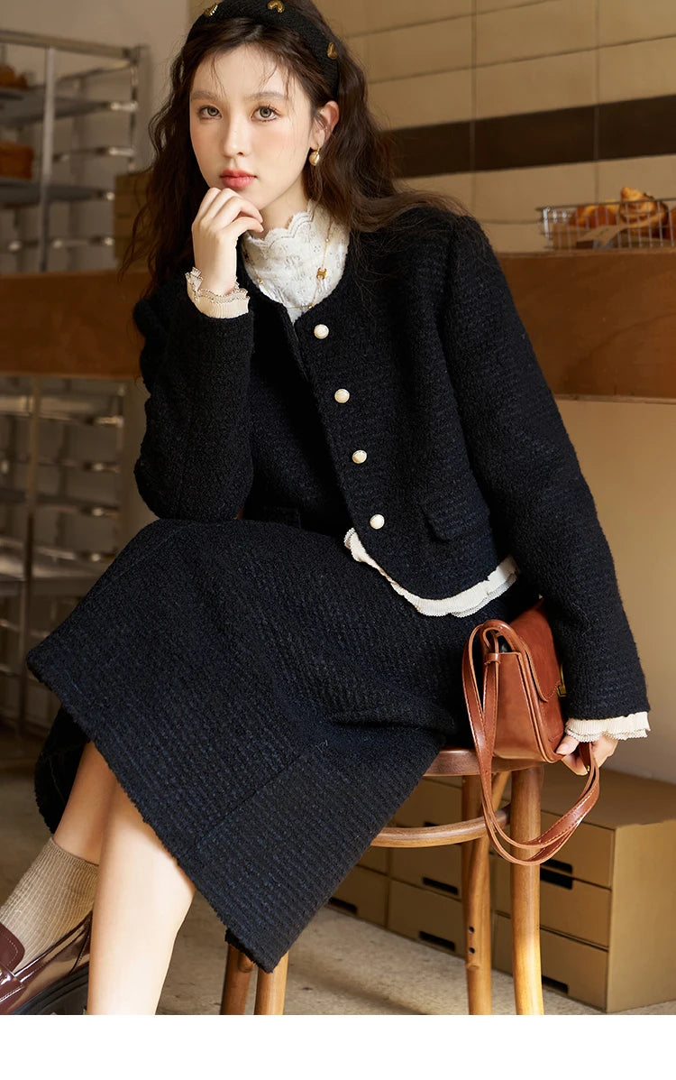 MISHOW Wool Blend Short Coat Rear Split Skirt Separately Women 2024 Winter French Fashion Elegant Jacket A-line Skirt MXC56W0162