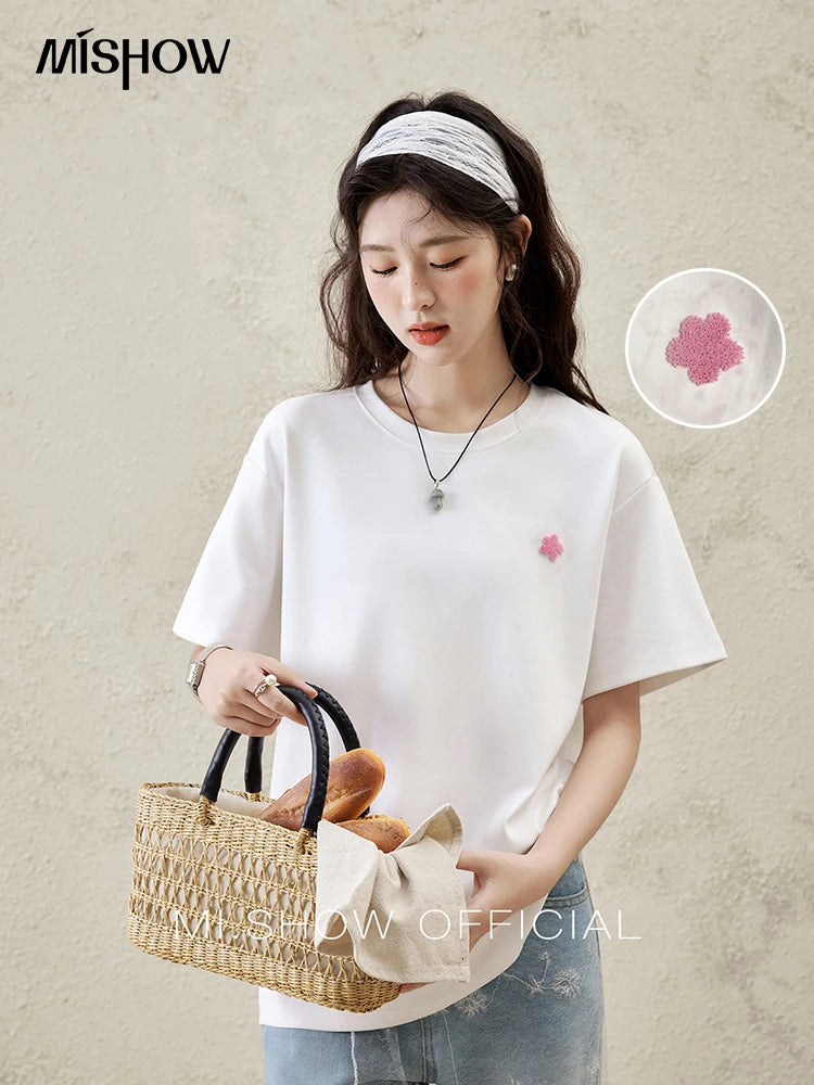 MISHOW Casual Graffiti T-shirt Women Summer 2025 Short Sleeve Round Neck Loose Shirts Female New Fashion Tops Lady MXE15T0475