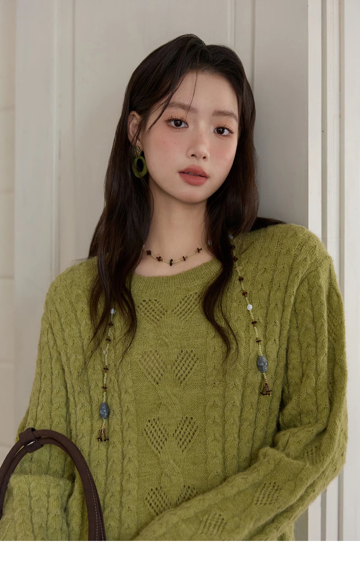 MISHOW  Sweater for Woman 2025 Autumn Winter Green Retro Twisted Rope Hollow Design Loose Knit Top Luxury Commuter MXE49Z2520