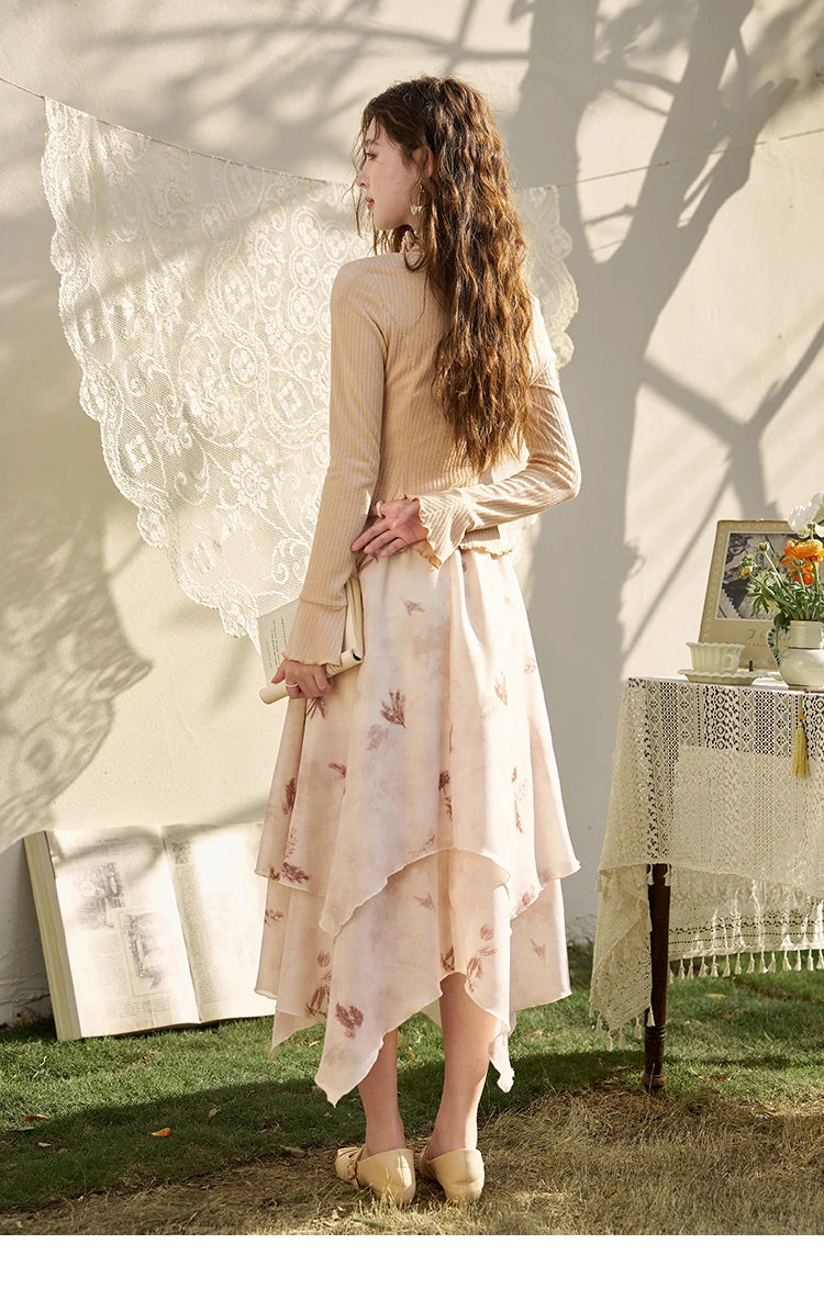 MISHOW Long Flowy Skirt for Women 2024 Spring Irregular High Waist A-Line Print Beach Zipper Skirts Woman Clothing MXD11B0215