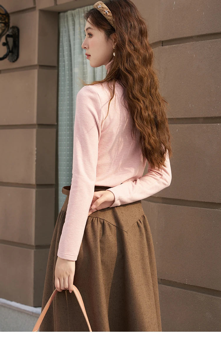 MISHOW Mock Neck Bottoming Shirt Long Sleeve Inner Tops for Women 2023 Autumn Winter New Fashion Warm Slim T-shirt MXC58Z0290