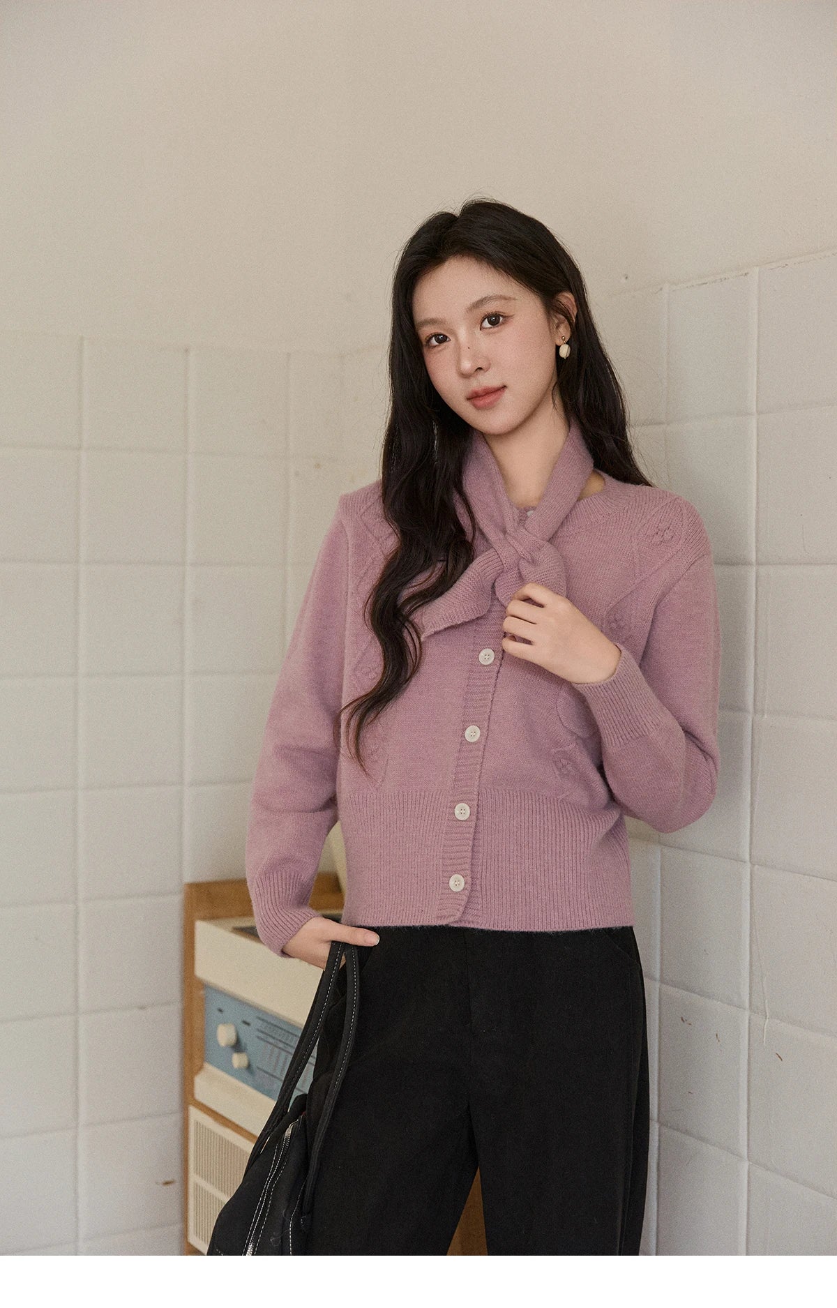 MISHOW Detachable Scarf Sweater for Women 2025 Autumn Winter Taro Purple Casual Warm Tops Soft Thick Knitted Sweater MXE91Z2825