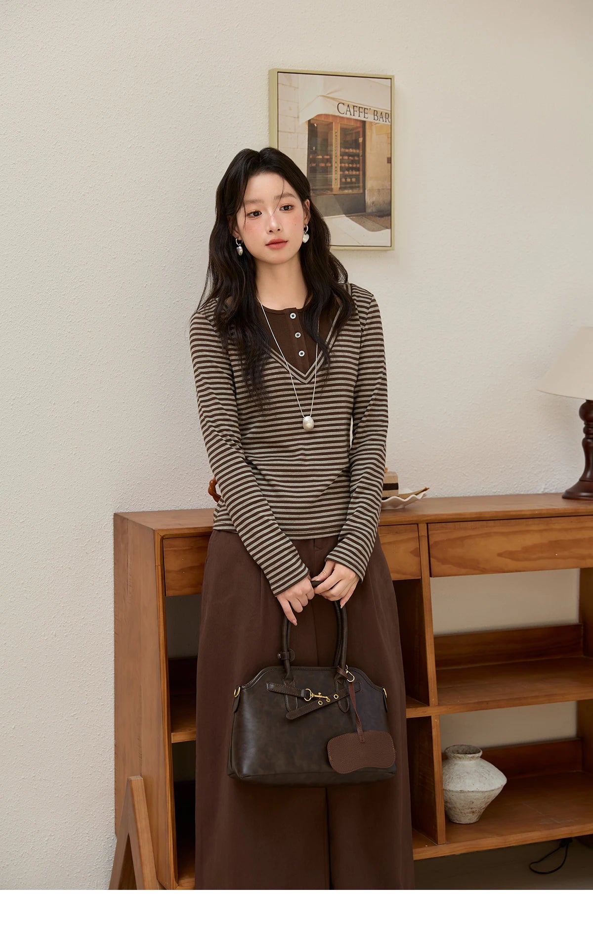 MISHOW Cotton Woman Long Sleeves Tee 2025 Autumn Winter Retro Fake Two-piece Striped Top Commute Knitted Top Ladies MXE51Z2555