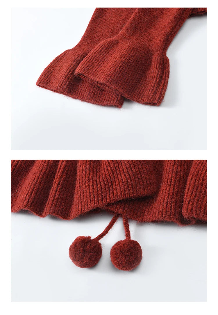 MISHOW Christmas New Year Ruffle Strap Dress Pom-Pom Lace-up Knitted Cardigan Sepertely 2024 Hem Fish Tail Dresses MXD59L2133