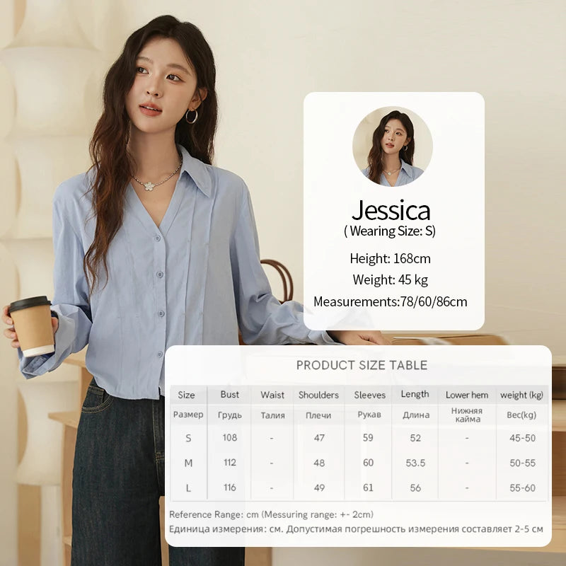 MISHOW Blue Peach Skin Velvet Shirt for Women Autumn 2025 Lapel V-neck Shirts Female Pleated Cuffs Tops Office Lady MXE44C2392