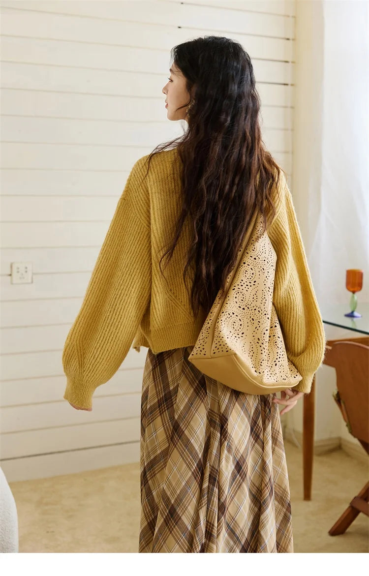 MISHOW Woman Two-piece 2025 Autumn Casual Yellow V-neck Knitted Cardigan Slim Fit Camisole Elegant Commute Top MXE45T0742