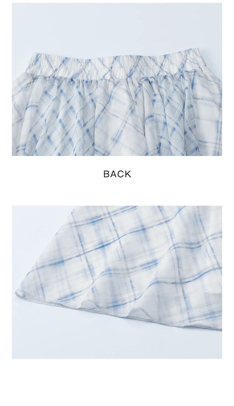 MISHOW Patchwork Plaid Chiffon Half Skirt for Women 2025 Summer Fashion Irregular Wave Edge High Waist A-line Skirt MXE34B0739