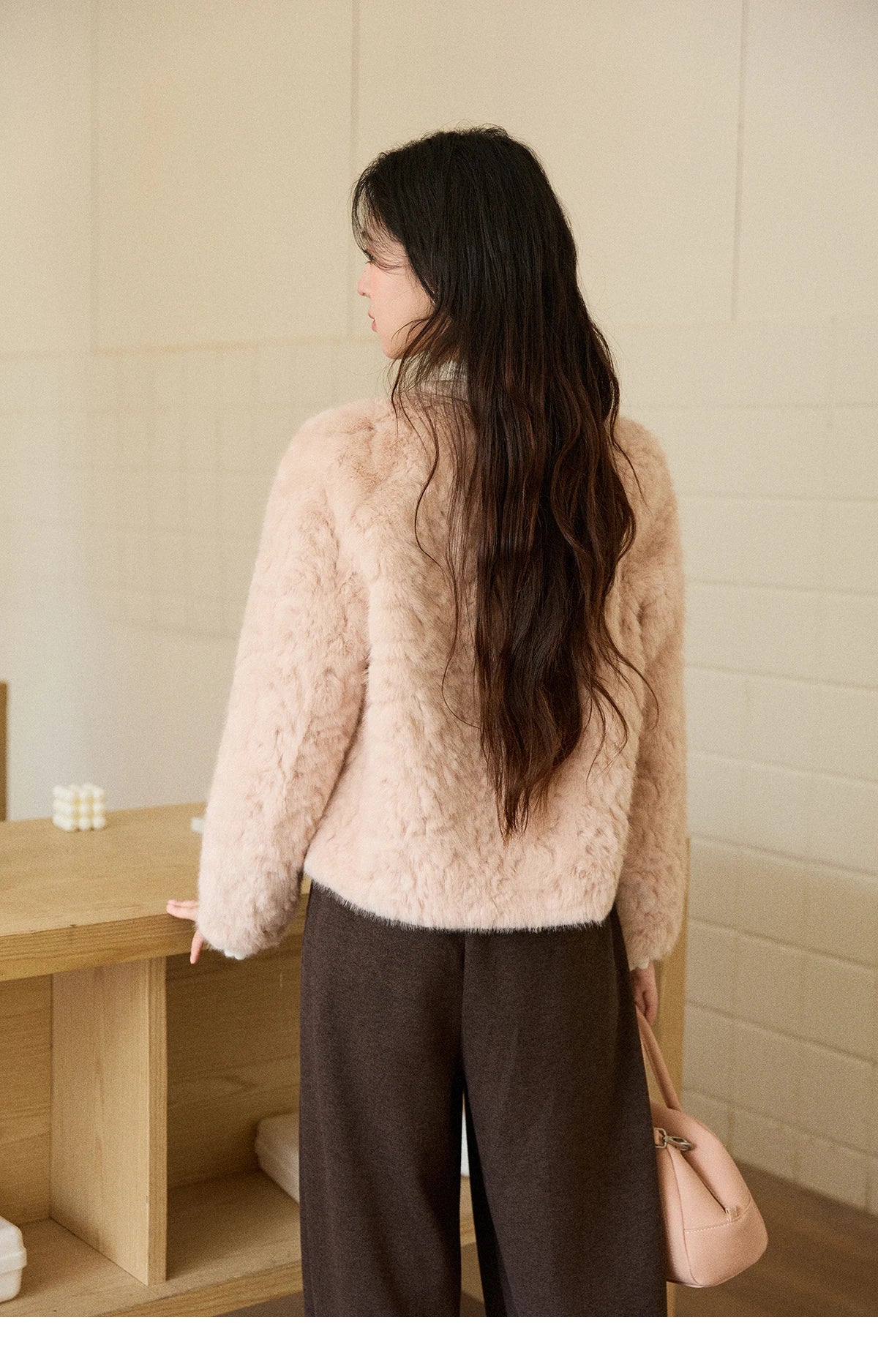 MISHOW Women's Winter Jacket 2025 Sweet Pink Faux Rabbit Fur Coat with Pockets Handcrafted Vintage Buttons Outerwear MXE87W0990