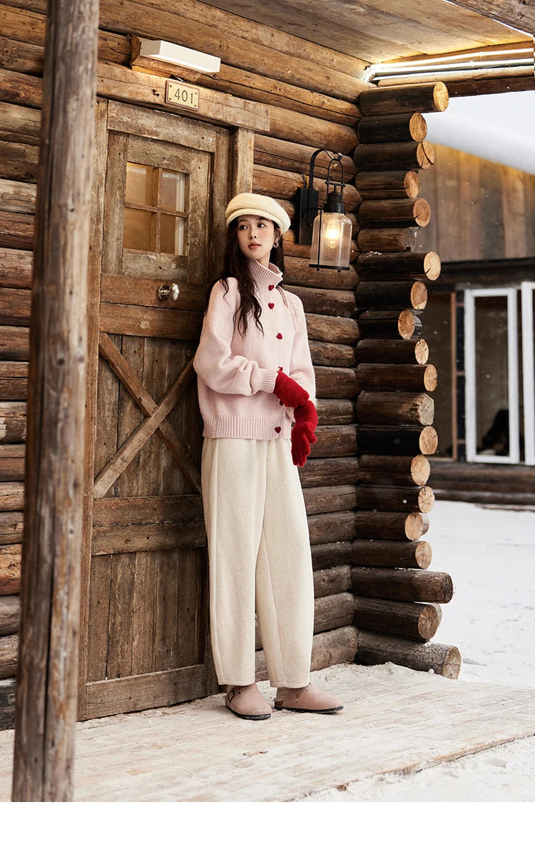 MISHOW Love Heart Button Sweater Color Clash Women Winter Clothing Knitted Cardigan Loose Versatile Thick Warm Tops MXD58Z1127