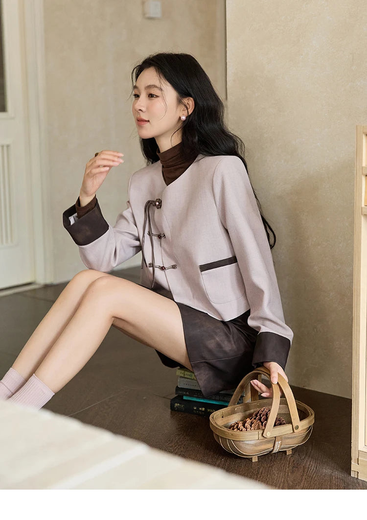 Mishow Taro Purple V-Neck Jacket & Asymmetric Mini Skirt Set MXD43W0417