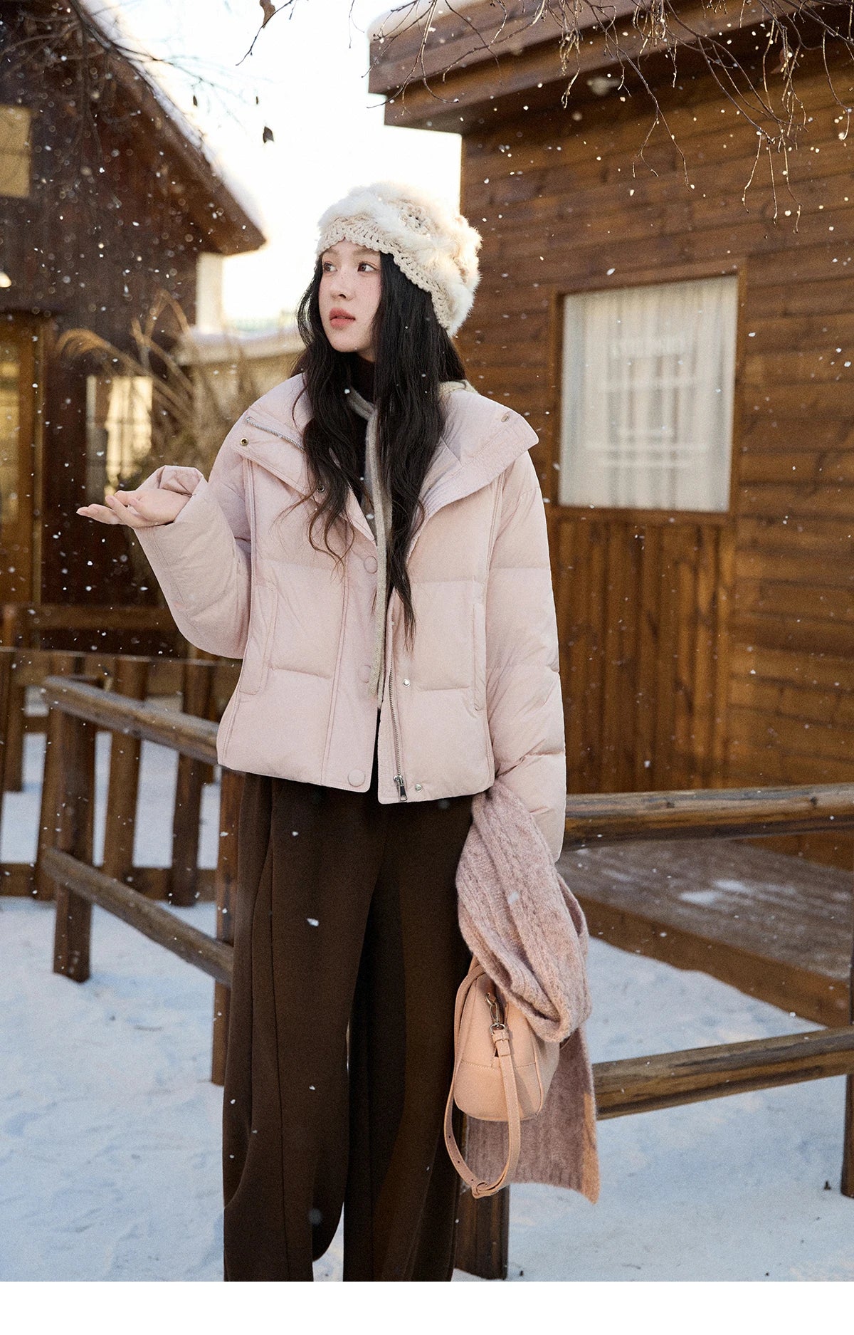 MISHOW Christmas Down Jacket with Jacquard Hat Winter 2025 90% White Duck Down Warm Coats Stand Neck Solid Down Coat MXE90Y0086