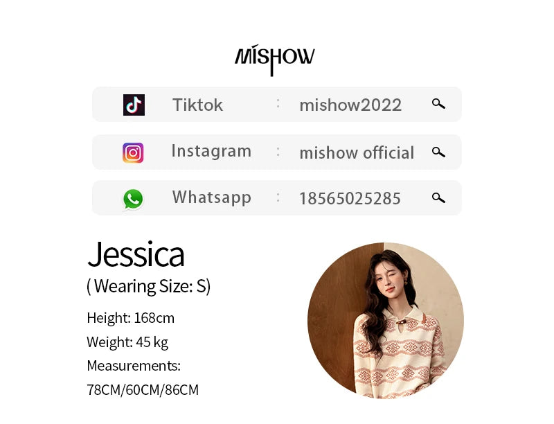 MISHOW Fair Isle Knitting Sweater Women Christmas Turn Down Collar Pullovers Versatile Soft Warm Office Lady Warm Top MXD59Z1042